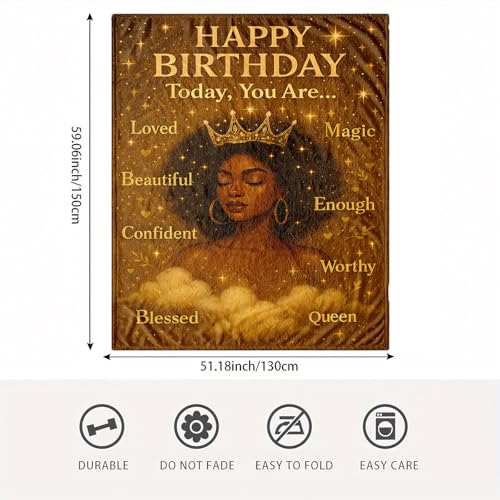 LuxeCove Happy Birthday Queen Gift Throw Blanket for African American Women - Cozy Birthday Blanket, Gift for Mom Sister Daughter Best Friend Wife, Christmas Mother's Day, 50'' x 60'' - Image 3
