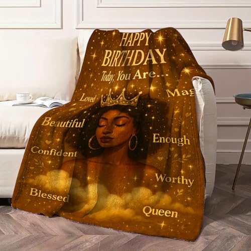 LuxeCove Happy Birthday Queen Gift Throw Blanket for African American Women - Cozy Birthday Blanket, Gift for Mom Sister Daughter Best Friend Wife, Christmas Mother's Day, 50'' x 60'' - Image 4