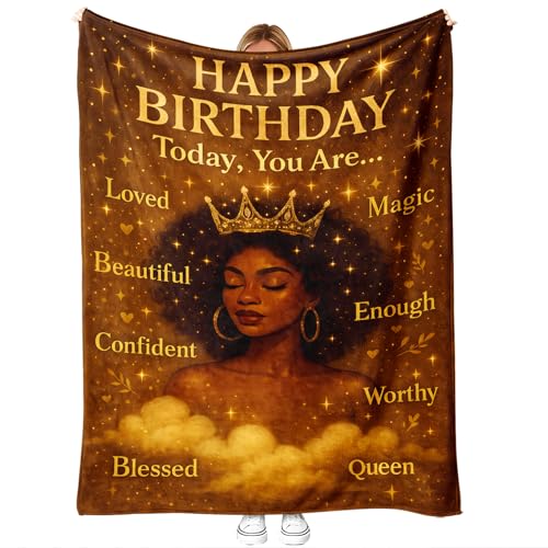 LuxeCove Happy Birthday Queen Gift Throw Blanket for African American Women - Cozy Birthday Blanket, Gift for Mom Sister Daughter Best Friend Wife, Christmas Mother's Day, 50'' x 60'' - Image 1