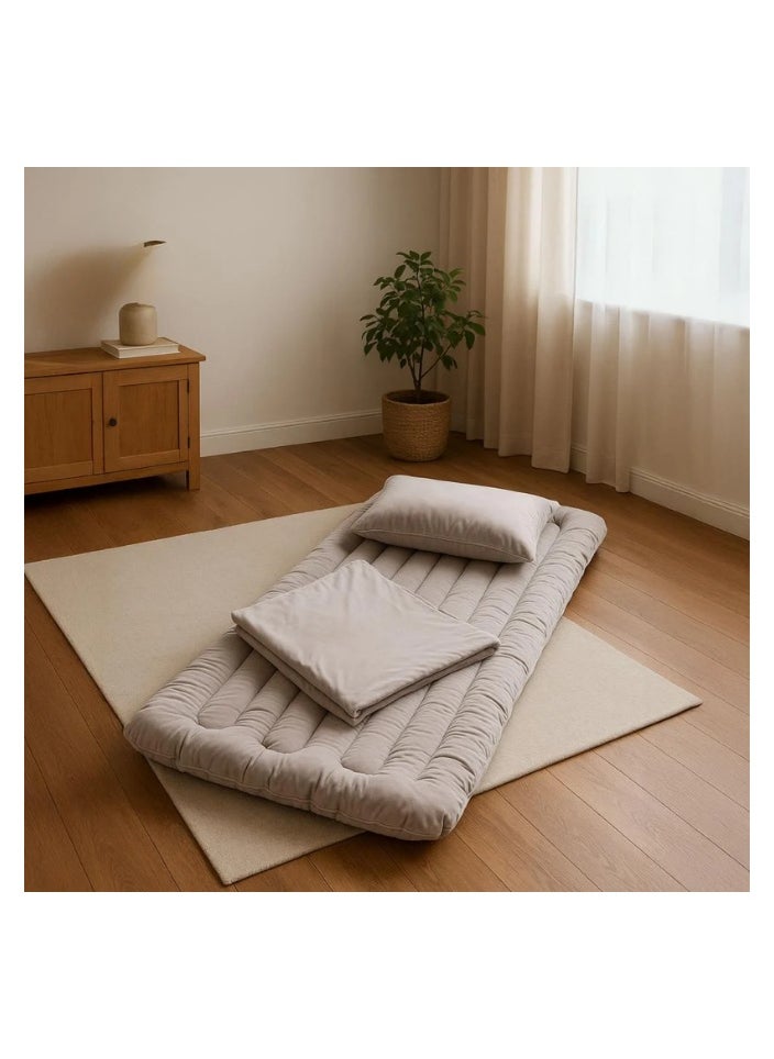 SMART HOME The 4-in-1 guest package consists of a mattress, a light blanket, a pillow, and an elegant bag. A soft velvet package made of high-quality materials. A single-person natural cotton mattress measuring 200x90 x10 cm.  - Image 3