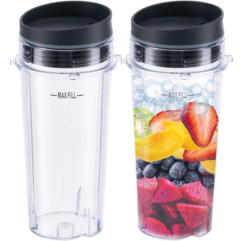 Replacement16oz Blender Cup for NinjaSingle Serve Blender Cup With Lids Set For BL770 BL780 BL660 BL740 BL810 Nutri Ninja Series Blenders 2pack