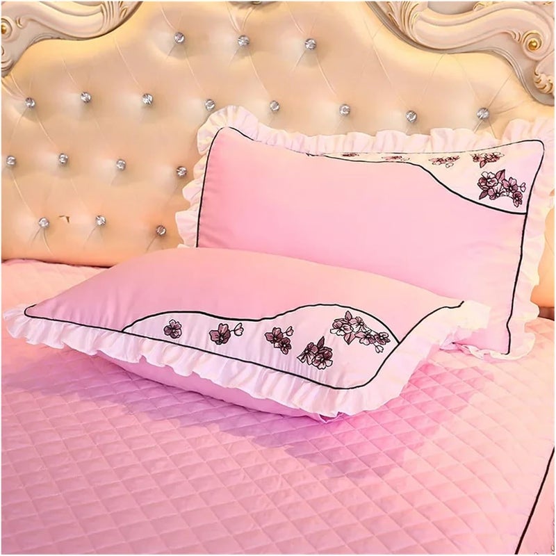 Ruffle Bed Skirt Lace Bed Sheet Sets Home Cute Bed Sheets Queen/King Size Bedspread Cotton Warm Cushion Bed Skirt 1/3 Pcs Bed Sheets(Beige,3 pcs 180x220cm) - Image 2