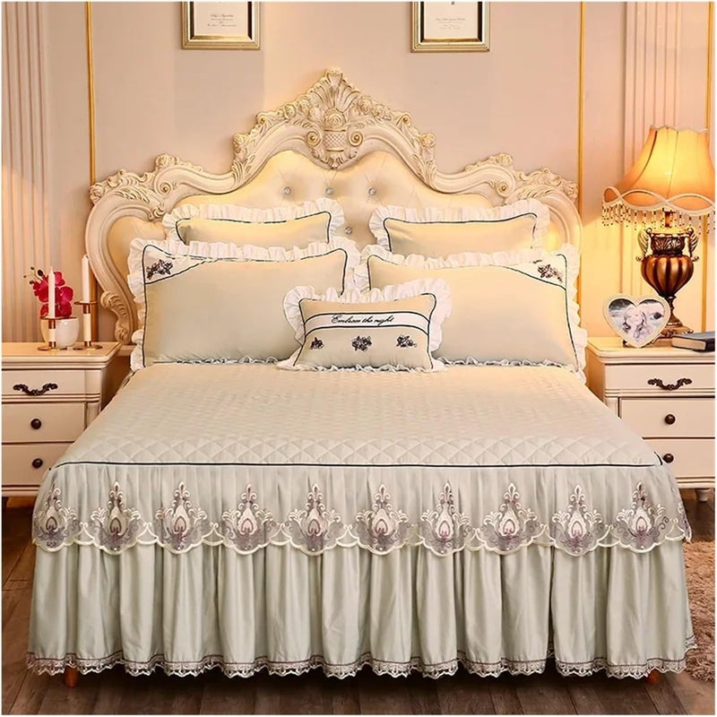 Ruffle Bed Skirt Lace Bed Sheet Sets Home Cute Bed Sheets Queen/King Size Bedspread Cotton Warm Cushion Bed Skirt 1/3 Pcs Bed Sheets(Beige,3 pcs 180x220cm) - Image 1