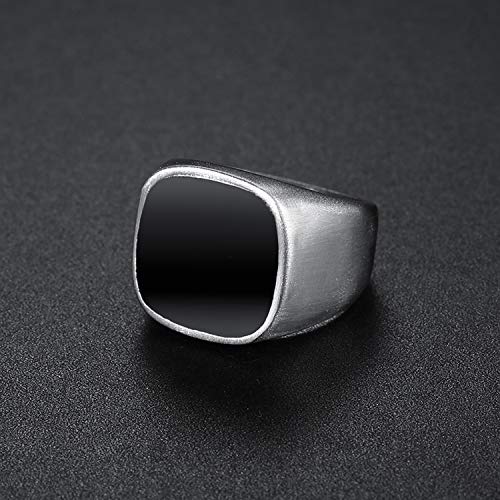 ENHONG Mens Rings Stainless Steel Square Signet Rings for Men,Silver Pinky Thumb Ring for Dad Father Jewelry Gift for Him,Men's Ring for Biker Size 9 w/Enamel Top - Image 2