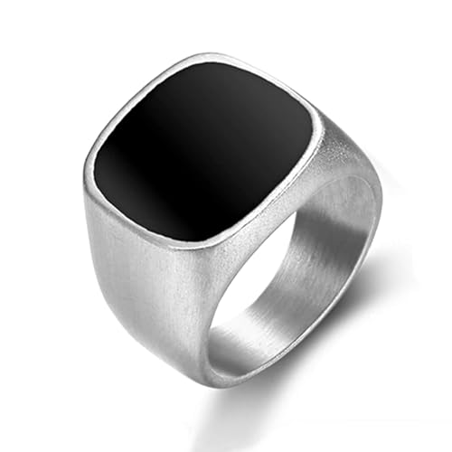 ENHONG Mens Rings Stainless Steel Square Signet Rings for Men,Silver Pinky Thumb Ring for Dad Father Jewelry Gift for Him,Men's Ring for Biker Size 9 w/Enamel Top - Image 1