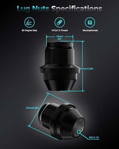 ZOFFI M12x15 OnePiece Lug Nuts Replacement for 20062019 Ford Fusion 20002019 Focus 20012019 Escape Factory Wheel 20pcs Black Closed End M12x15 Lug Nuts - Image 3