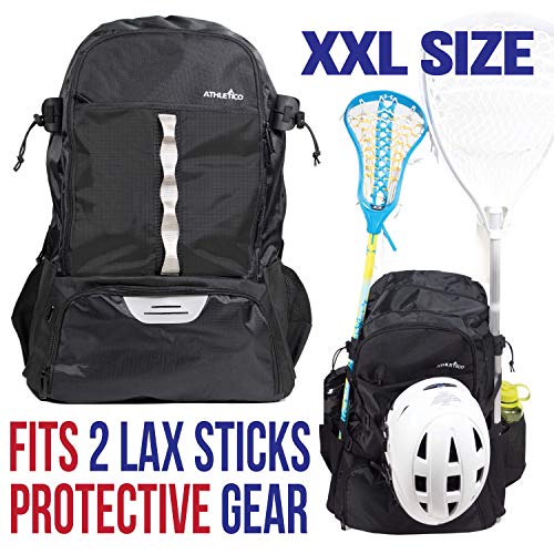 Athletico Extra Large Lacrosse Backpack - Holds Lacrosse & Field Hockey Equipment - Two Stick Holders & Separate Cleats Compartment (Black) - Image 3