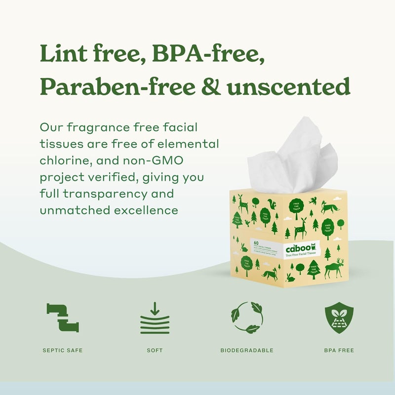 CABOO Tree Free Facial Tissue Paper, Tissue Box with 60 Sheets Per Cube, Total of 6 Cubes, 360 Total Tissues - Image 3