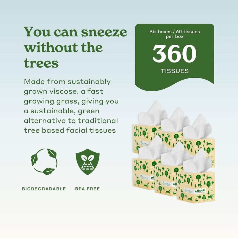 CABOO Tree Free Facial Tissue Paper, Tissue Box with 60 Sheets Per Cube, Total of 6 Cubes, 360 Total Tissues - Image 2