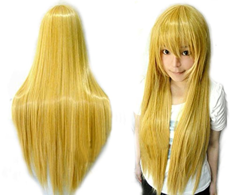 ANOGOL Hair Cap+32Inch/80cm Long Yellow Wig for Women Yellow Straight Wigs Long Straight Wigs Peluca Amarilla Larga for Halloween Anime Cosplay Party Wig With Bangs for Women Halloween Costumes - Image 3