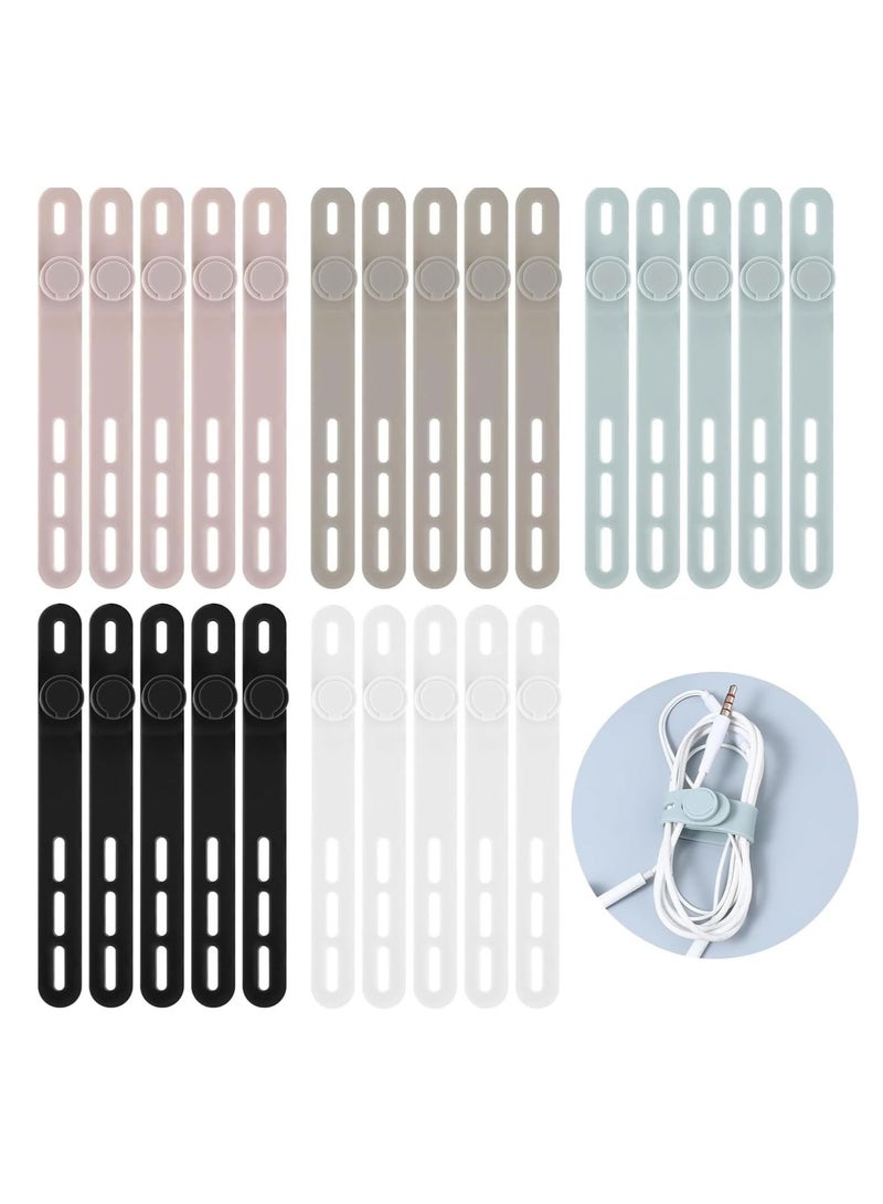 YelaJoy 25 Pcs Silicone Cable Ties, Reusable Cable Ties,Cable Organizer,Wire Management For Organizing Home, Office And Data Centers (5 colours） - Image 1