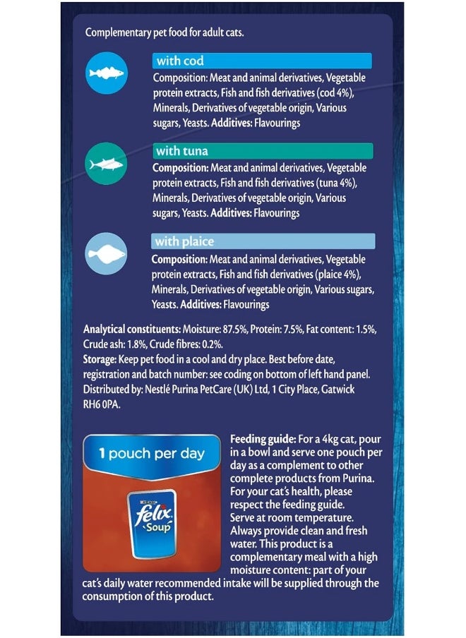 Purina Felix SOUP Original 2x with Cod, Tuna and Plaice, 48 gm, Pack of 6 Blue