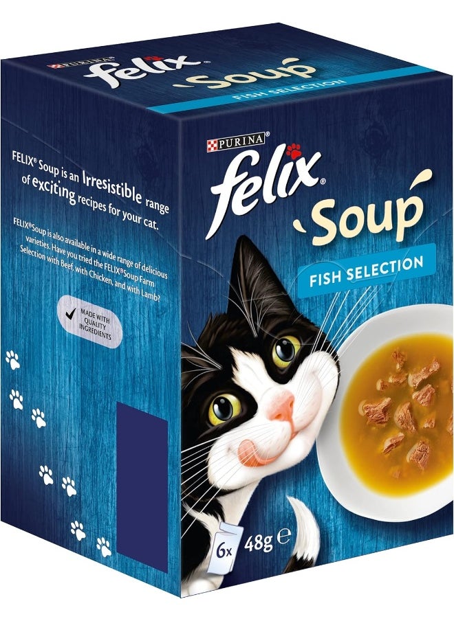Purina Felix SOUP Original 2x with Cod, Tuna and Plaice, 48 gm, Pack of 6 Blue