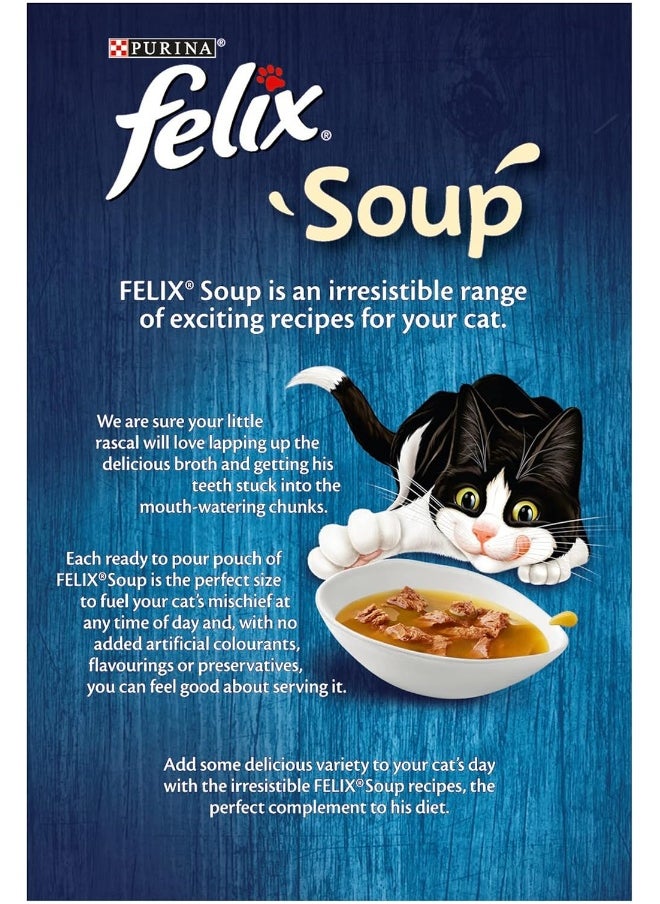 Purina Felix SOUP Original 2x with Cod, Tuna and Plaice, 48 gm, Pack of 6 Blue