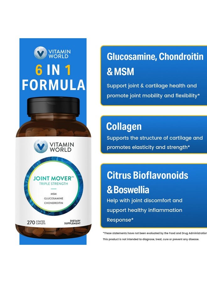 VITAMIN WORLD Vitamin World Triple Strength Joint Mover, Glucosamine Chondroitin with MSM Joint Support Supplement, Collagen & Boswellia Serrata Extract, Support Joint Strength, Comfort & Flexibility, 270 Caplets  - Image 4