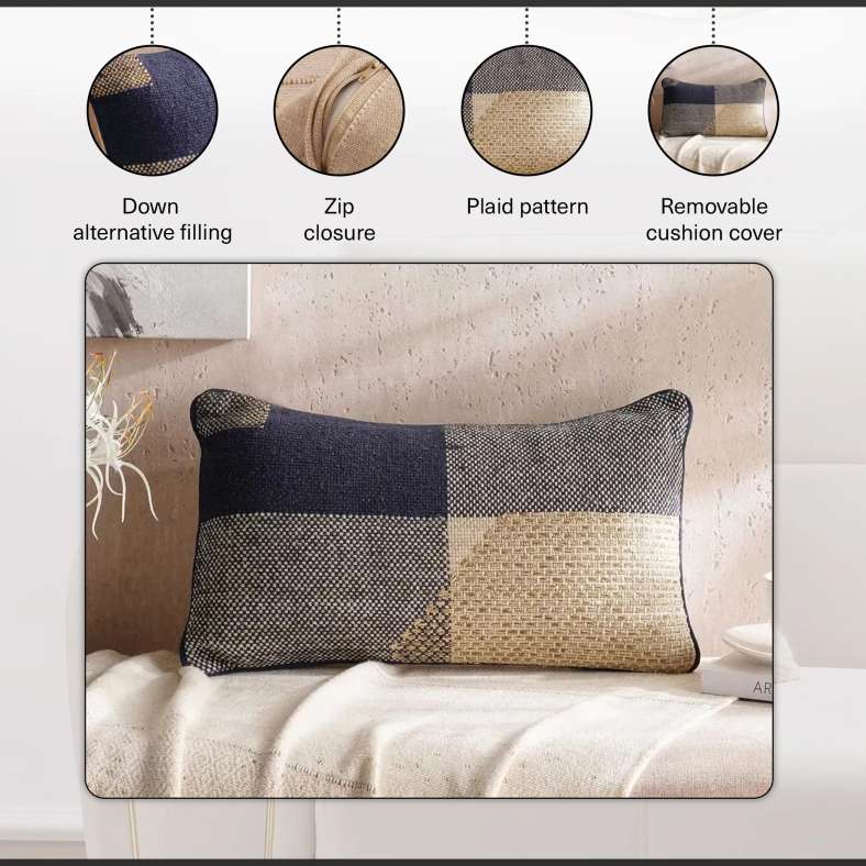 Pan Home Ohio Plaid Jazz Down Alternative Filled Cushion 30x50cm - Blue - 123WWL9900205 - Image 4