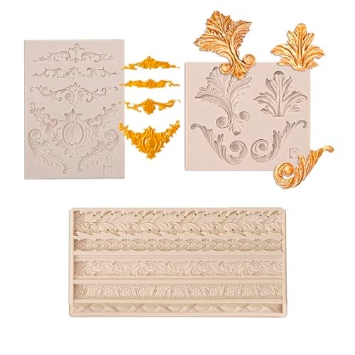muyulin Baroque Silicone Molds, Border Chocolate Scroll Fondant Molds, for Baroque Cake, Lace Cake Cupcake Decorating, Candy, Polymer Clay, Resin, in Christmas, Halloween, Birthday Party - Image 1