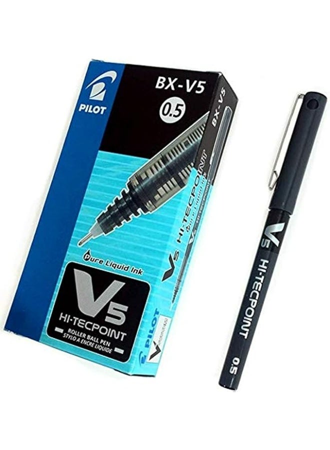 قلم حبر سائل بايلوت هاي-تيك بوينت V5 BX-V5، 0.5 ملم، أسود، مجموعة من 12