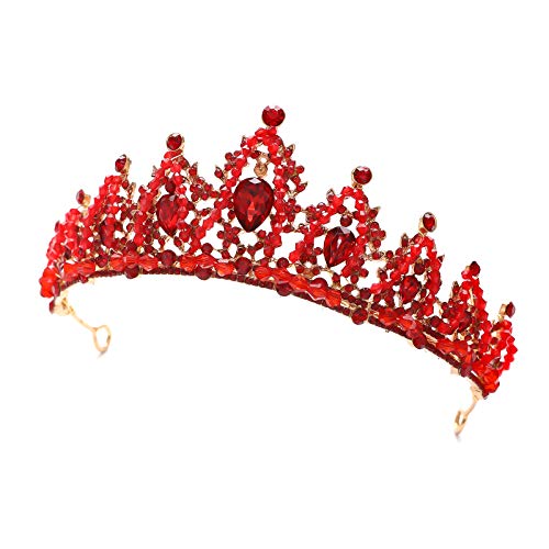 FORSEVEN Crystal Wedding Crown Rhinestone Headband Princess Birthday Party Tiaras Bridal Wedding Accessories (Red) Halloween Decorations Headband - Image 2