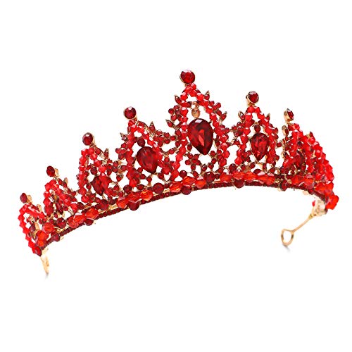 FORSEVEN Crystal Wedding Crown Rhinestone Headband Princess Birthday Party Tiaras Bridal Wedding Accessories (Red) Halloween Decorations Headband - Image 3