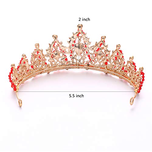 FORSEVEN Crystal Wedding Crown Rhinestone Headband Princess Birthday Party Tiaras Bridal Wedding Accessories (Red) Halloween Decorations Headband - Image 5