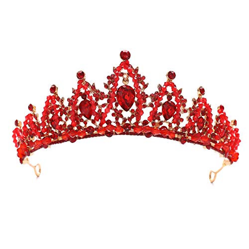 FORSEVEN Crystal Wedding Crown Rhinestone Headband Princess Birthday Party Tiaras Bridal Wedding Accessories (Red) Halloween Decorations Headband - Image 1