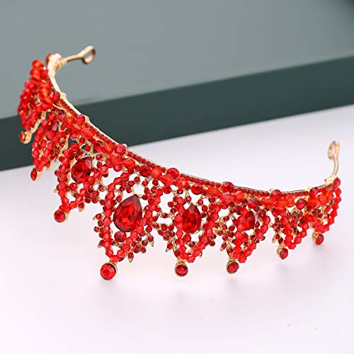 FORSEVEN Crystal Wedding Crown Rhinestone Headband Princess Birthday Party Tiaras Bridal Wedding Accessories (Red) Halloween Decorations Headband - Image 4