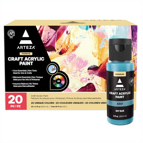 ARTEZA Craft Acrylic Paint 2 ounce Bottles WaterBased Matte Finish Paints Art Supplies for Glass Wood Ceramics Fabrics Leather Paper - Image 1