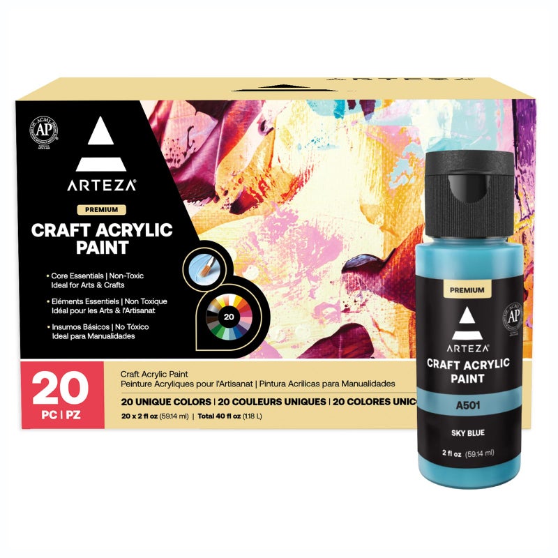 ARTEZA Craft Acrylic Paint 2 ounce Bottles WaterBased Matte Finish Paints Art Supplies for Glass Wood Ceramics Fabrics Leather Paper - Image 2