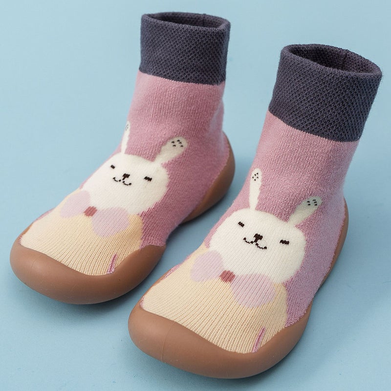 Winter Fleece Baby Sock Shoes Soft Sole Knit Cute Toddler Pre-Walkers Pink Rabbit 