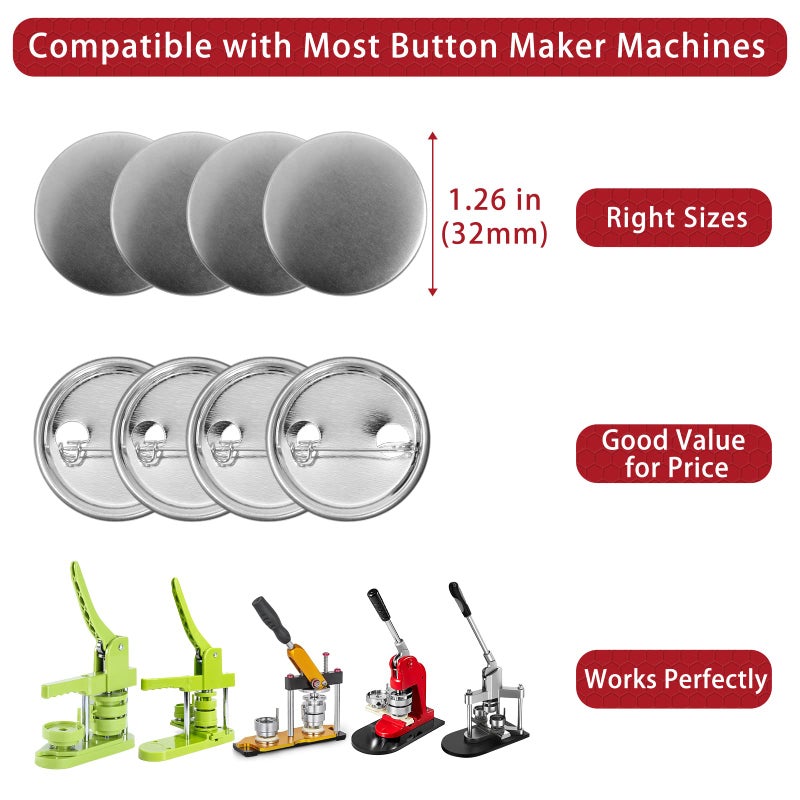 Onemorello 200 Sets Button Maker Supplies, 32mm / 1.26 inch Button Supplies Buttons Parts, (Approx. 1.25 inch) Metal Blank Badge Parts with Blank Paper for Buttons Maker Machine Pin Maker Press - Image 3