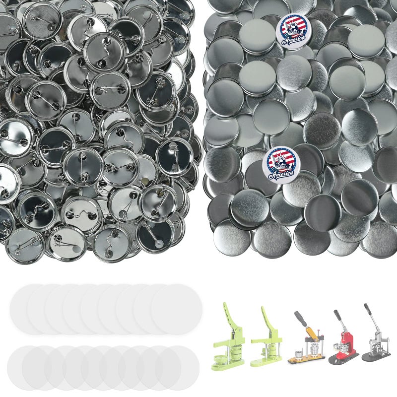 Onemorello 200 Sets Button Maker Supplies, 32mm / 1.26 inch Button Supplies Buttons Parts, (Approx. 1.25 inch) Metal Blank Badge Parts with Blank Paper for Buttons Maker Machine Pin Maker Press - Image 1