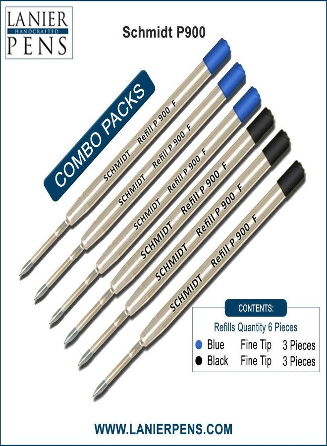Lanier Pens Lanier Combo Pack - 6 Pack - Schmidt P900 F Parker Style Ballpoint Refill Blue/Black Ink Fine Tip - Image 3
