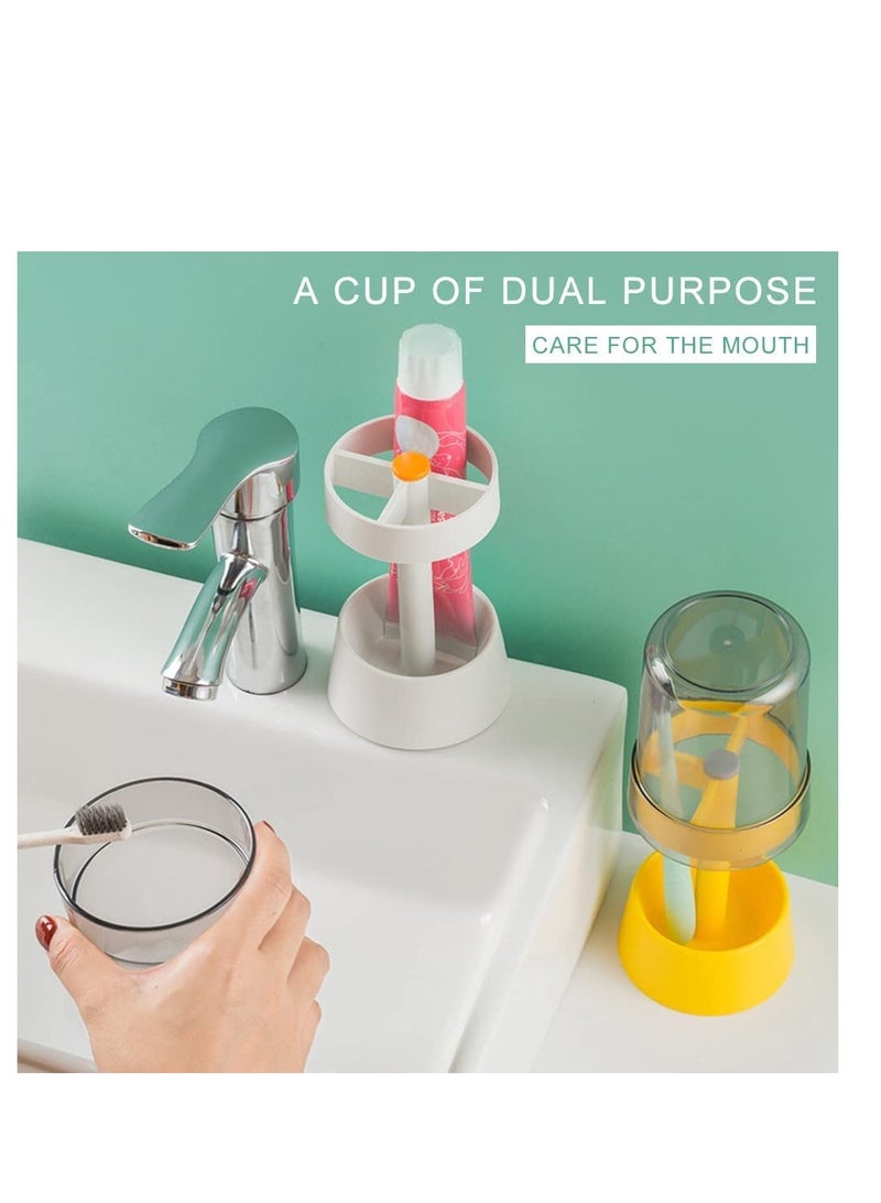 Excefore حامل فرشاة الأسنان مع أكواب فرشاة الأسنان غطاء، حامل معجون الأسنان مع 3 فتحات، حامل منظم تخزين الأسنان لفرشاة الأسنان الكهربائية معجون الأسنان أبيض - Image 2