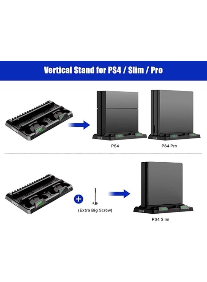 Vertical Charging Stand with Cooling Fan for PS4, PS4 Slim & PS4 Pro – Dual Controller Dock, 16 Game Storage & Accessories Organizer - Image 4