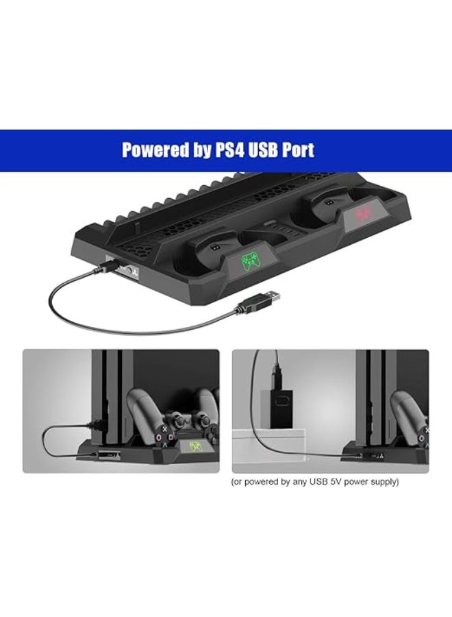 Vertical Charging Stand with Cooling Fan for PS4, PS4 Slim & PS4 Pro – Dual Controller Dock, 16 Game Storage & Accessories Organizer - Image 5