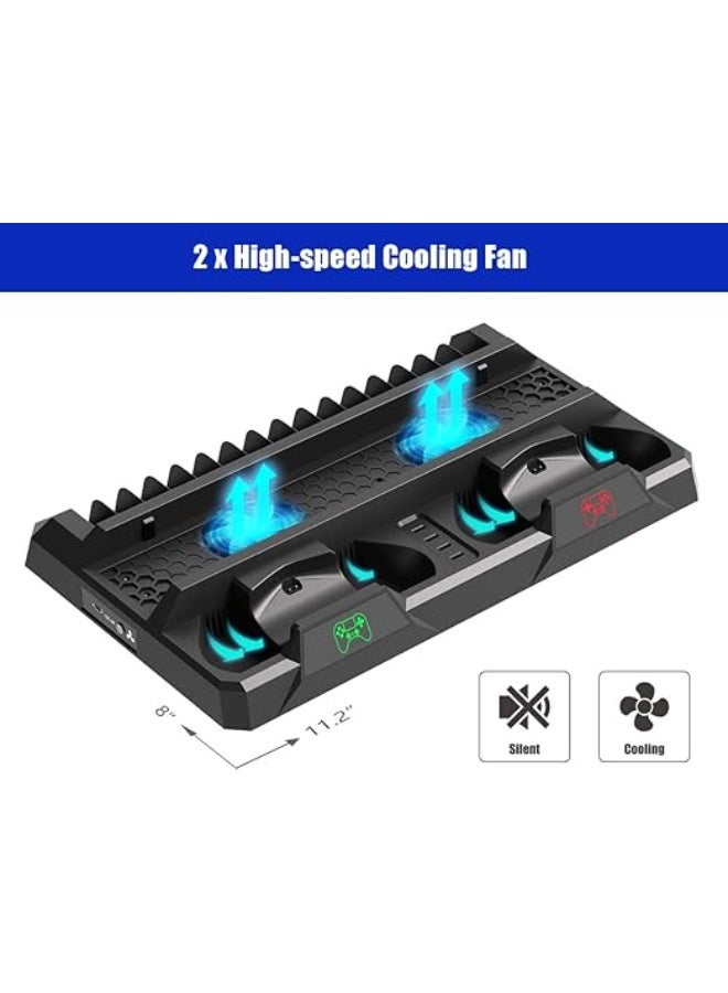 Vertical Charging Stand with Cooling Fan for PS4, PS4 Slim & PS4 Pro – Dual Controller Dock, 16 Game Storage & Accessories Organizer - Image 3
