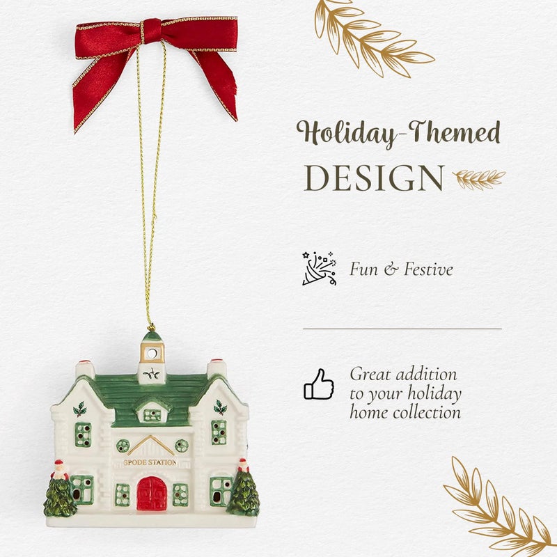 سبود Spode Christmas Tree Village Train Station Ornament - زخرفة مع LED Light - Holiday Delged D؟ Cor الحلي عيد الميلاد الاحتفالية لهواة جمع العطلات - زخرفة العطلات التقليدية - Image 3