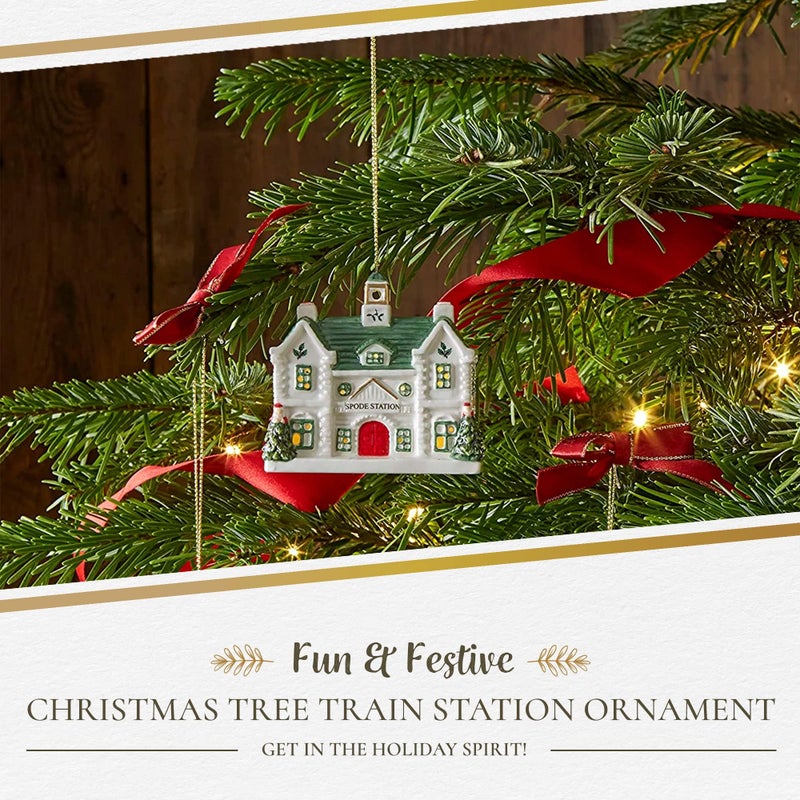 سبود Spode Christmas Tree Village Train Station Ornament - زخرفة مع LED Light - Holiday Delged D؟ Cor الحلي عيد الميلاد الاحتفالية لهواة جمع العطلات - زخرفة العطلات التقليدية - Image 2