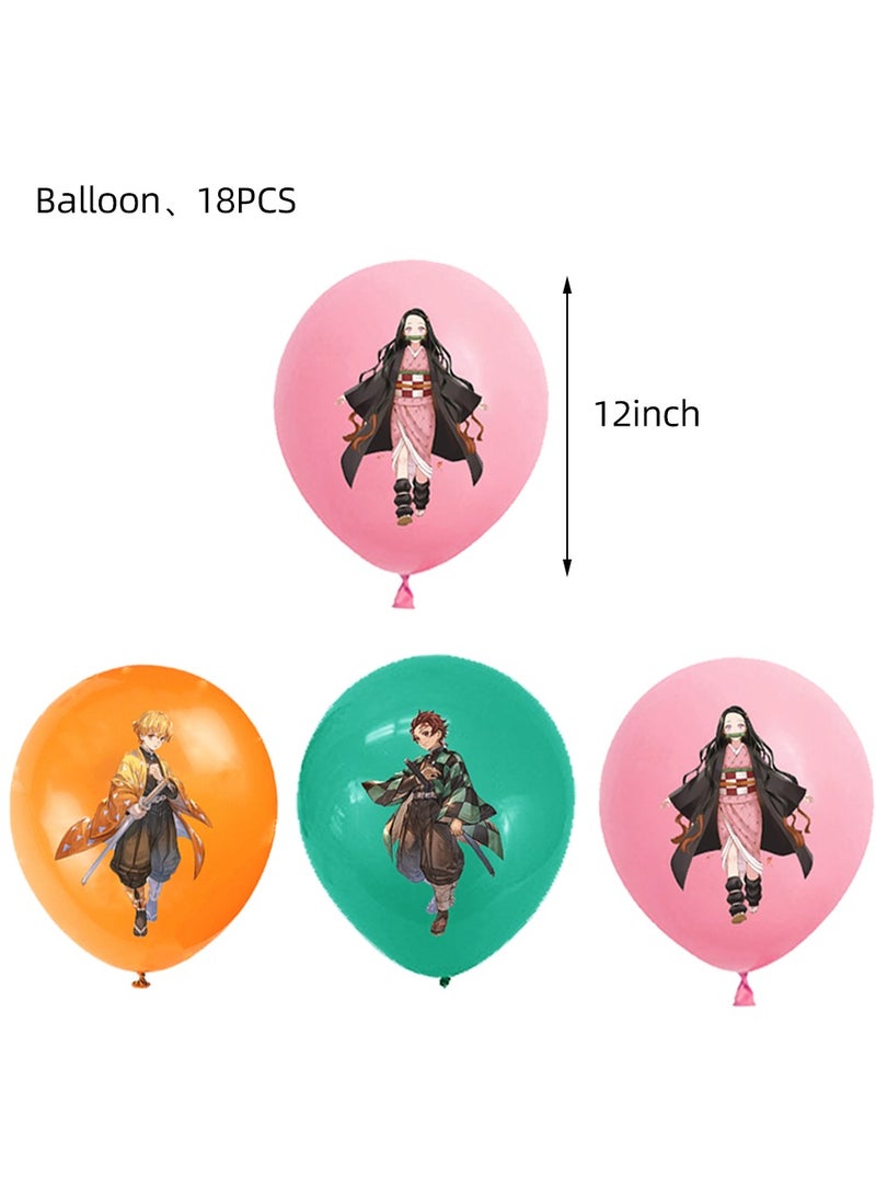 مستلزمات حفلة عيد ميلاد بتصميم "قاتل الشياطين" مع أدوات مائدة لعشرة أشخاص، تشمل زينة الحفلات مثل لافتة وبالونات - Image 2