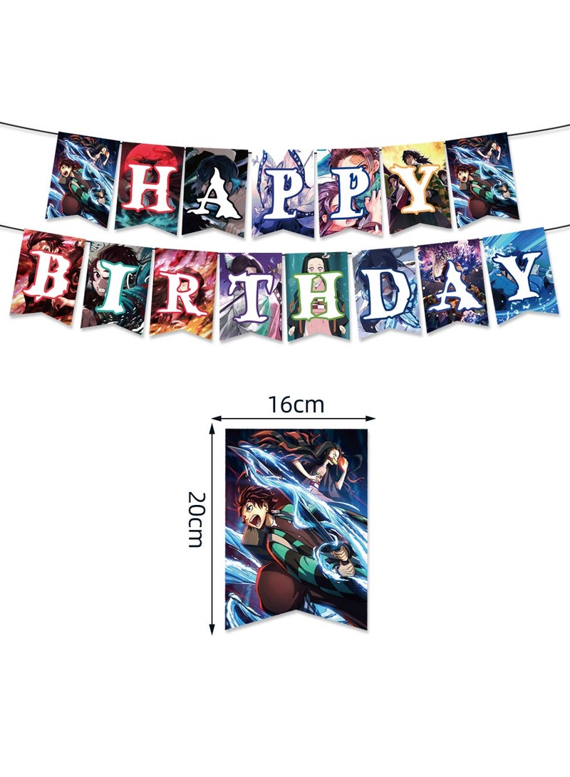 مستلزمات حفلة عيد ميلاد بتصميم "قاتل الشياطين" مع أدوات مائدة لعشرة أشخاص، تشمل زينة الحفلات مثل لافتة وبالونات - Image 3