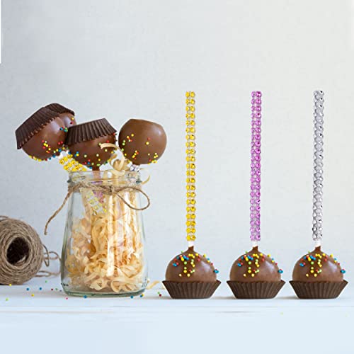 MGWOTH 25 PCS Bling Cake Pop Paper Sticks,Glitter Rhinestone Lollipop Treat Sucker Sticks,Diamond Wrap Candy Holder for Chocolate Fruit Marshmallow Dessert Wedding Showers Buffet Table Party Christmas - Image 5