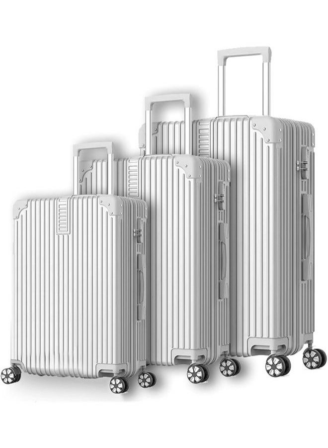 XiuWoo 3-Piece Durable PC+ABS Hardshell Luggage Set with 360° Spinner Wheels Multi-Size 20/24/28 Inch Scratch-Resistant Lightweight Suitcases for Air Travel Family Business Trips,White - Image 1