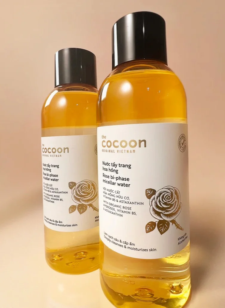 The Cocoon Original Vietnam  Rose Bi-Phase Micellar Water 140ml – Makeup Remover & Hydrating Cleanser with Rose Extract for Soft, Clean Skin  | Best Price UAE