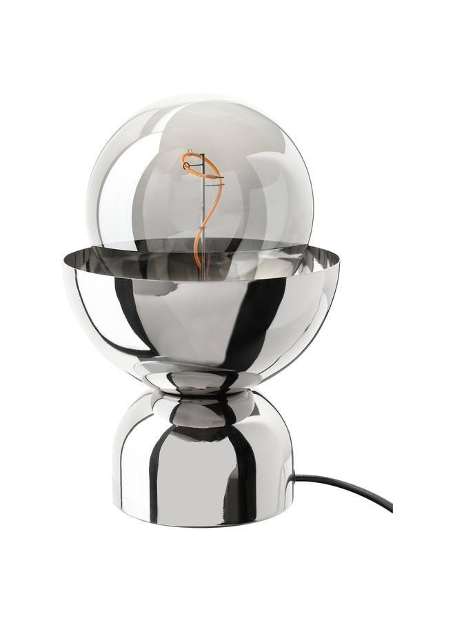 Zaboon Table Lamp With Light Bulb, Chrome Effect/Globe Grey Clear Glass - Image 1