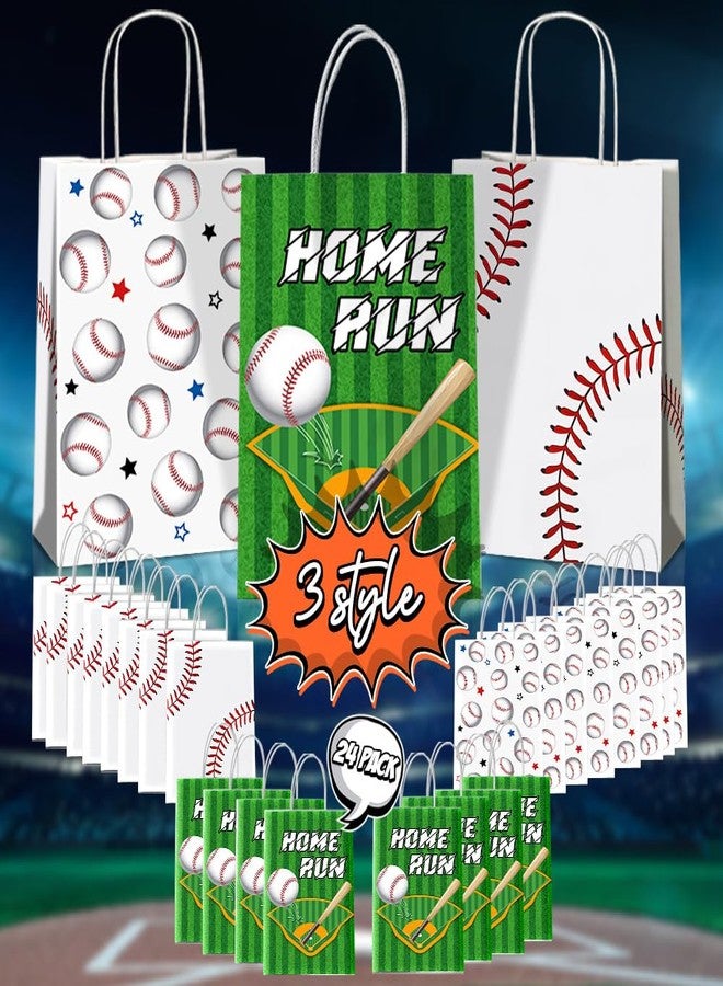 JOYGATHER 24 Pcs Baseball Party Favors Bags with Handles, Baseball Goodie Gift Candy Treat Snack Paper Bags with 3 Different Types for Birthday Party Supplies - Image 3