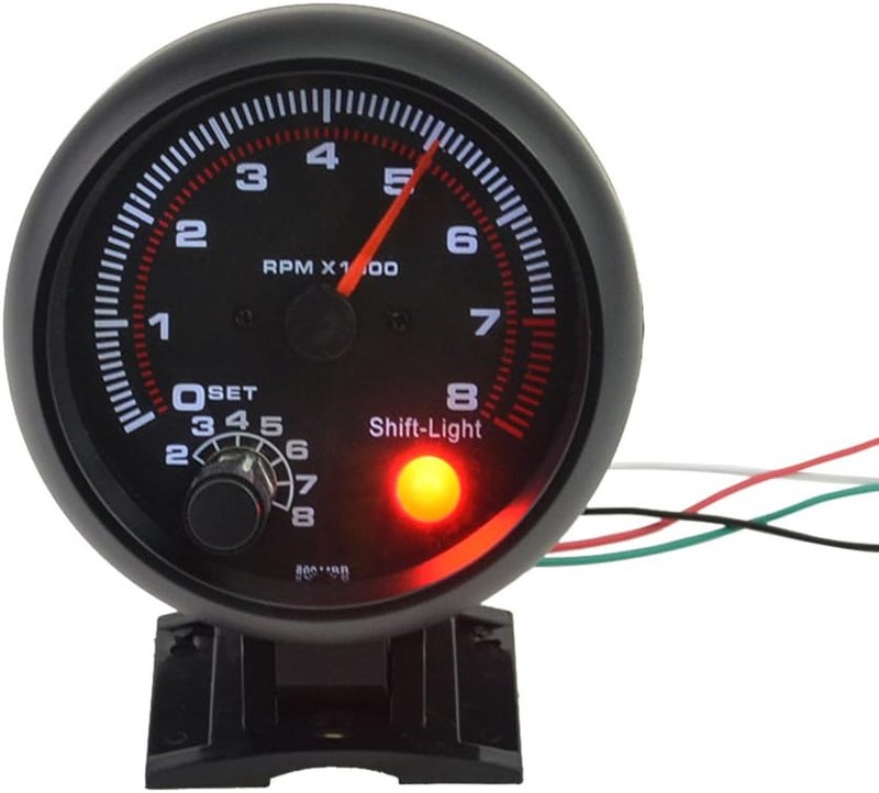 Carrfan - 3.75" Car Universal Black Tachometer Gauge White Inter Shift Light 0-8000 RPM, Only for 12V Petrol Vehicles - Image 1