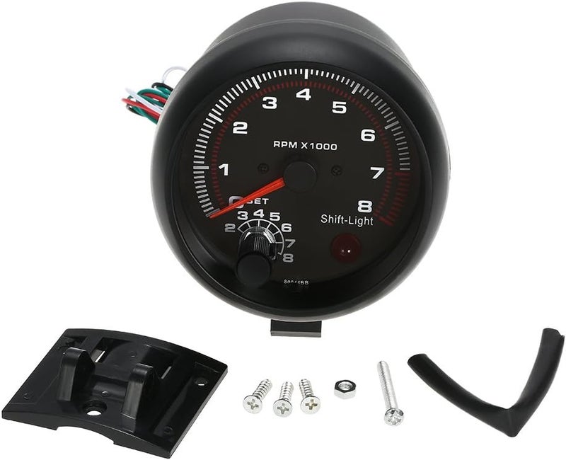 Carrfan - 3.75" Car Universal Black Tachometer Gauge White Inter Shift Light 0-8000 RPM, Only for 12V Petrol Vehicles - Image 2