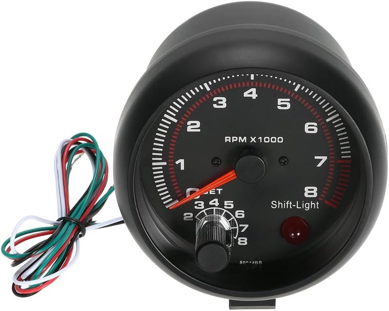 Carrfan - 3.75" Car Universal Black Tachometer Gauge White Inter Shift Light 0-8000 RPM, Only for 12V Petrol Vehicles - Image 5