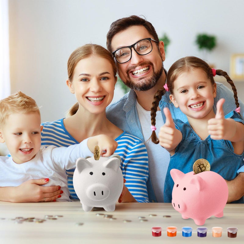 Skybooly 24 Pcs DIY Ceramic Piggy Banks Pig Coin Banks Xmas Gift Unglazed White for Boys Girls with 2 Paint Strips 10 Brushes Money Birthday Home Festival Fun Activities Gift - Image 5